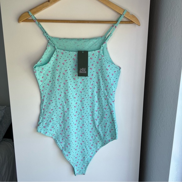 NWT Wild Fable Strap Bodysuit in Aqua Blue Floral Size S - Picture 6 of 17